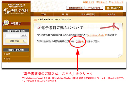 「電子書籍版のご購入はこちら」をクリック。VarsityWave eBooksの該当書籍の紹介ページより購入が可能です。